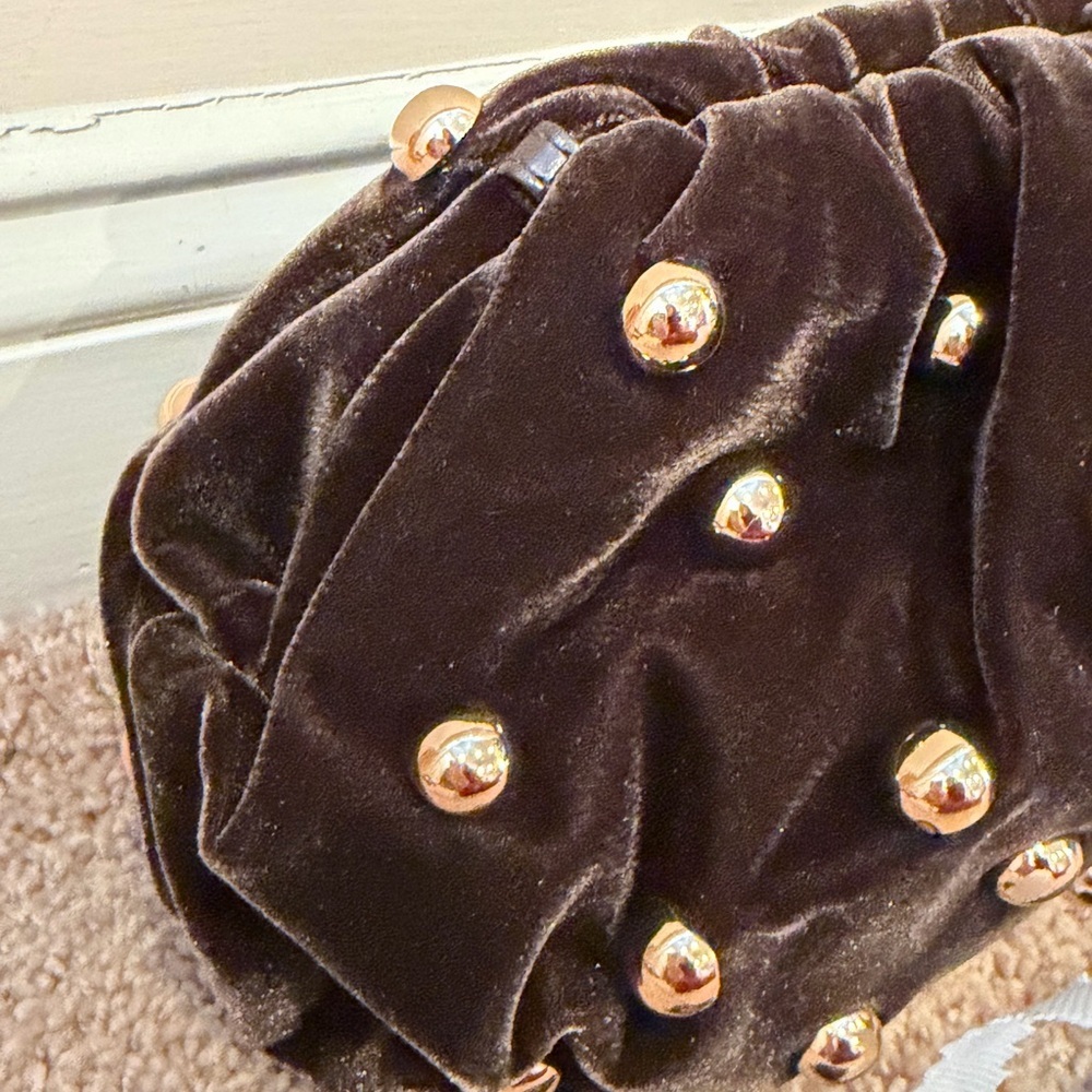 NWT new Anthropologie studded Velvet Clutch brown gold Gold crossbody purse bag - Picture 6 of 15